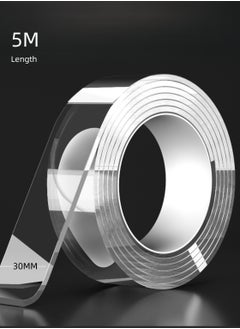 BEILINGDUN Double Sided Tape 5m Nano , Washable Multipurpose Extra Large Adhesive Tape, Clear Mounting Tape Picture Hanging Adhesive Strips, Removable Wall Tape Sticky Poster Tape  - Image 1