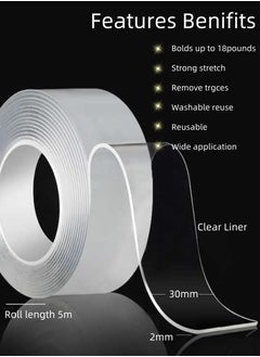 BEILINGDUN Double Sided Tape 5m Nano , Washable Multipurpose Extra Large Adhesive Tape, Clear Mounting Tape Picture Hanging Adhesive Strips, Removable Wall Tape Sticky Poster Tape  - Image 2