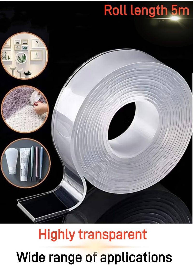 BEILINGDUN - Double Sided Tape 5m Nano , Washable Multipurpose Extra Large Adhesive Tape, Clear Mounting Tape Picture Hanging Adhesive Strips, Removable Wall Tape Sticky Poster Tape - Image 1