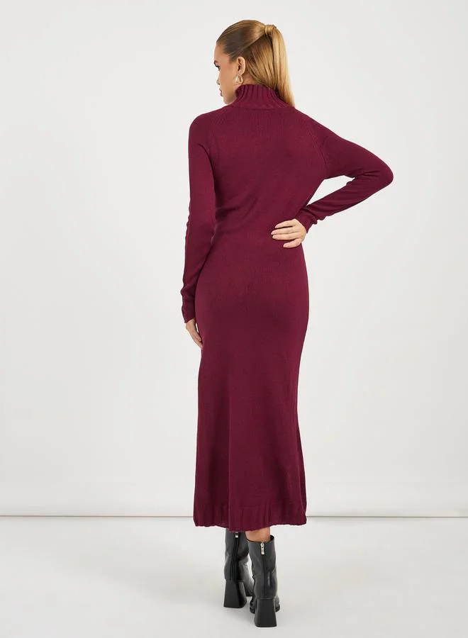Styli Turtle Neck Knitted Sweater Maxi Dress
