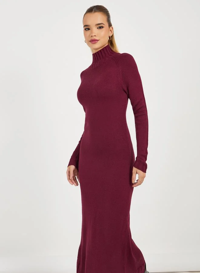 Styli Turtle Neck Knitted Sweater Maxi Dress
