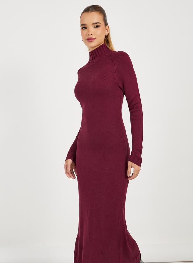 ستايلي فستان طويل محبوك بياقة عالية - Image 2