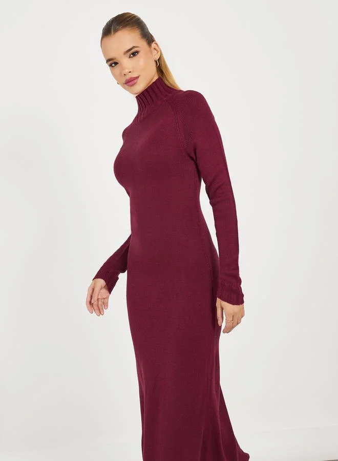 Styli Turtle Neck Knitted Sweater Maxi Dress