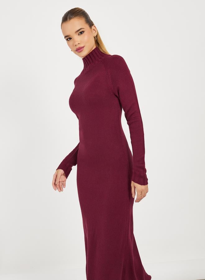 ستايلي فستان طويل محبوك بياقة عالية - Image 3