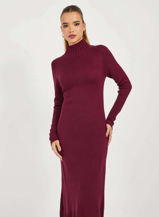 Styli Turtle Neck Knitted Sweater Maxi Dress