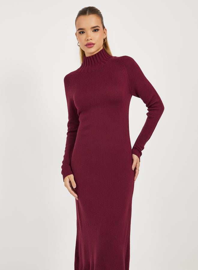 ستايلي فستان طويل محبوك بياقة عالية - Image 4