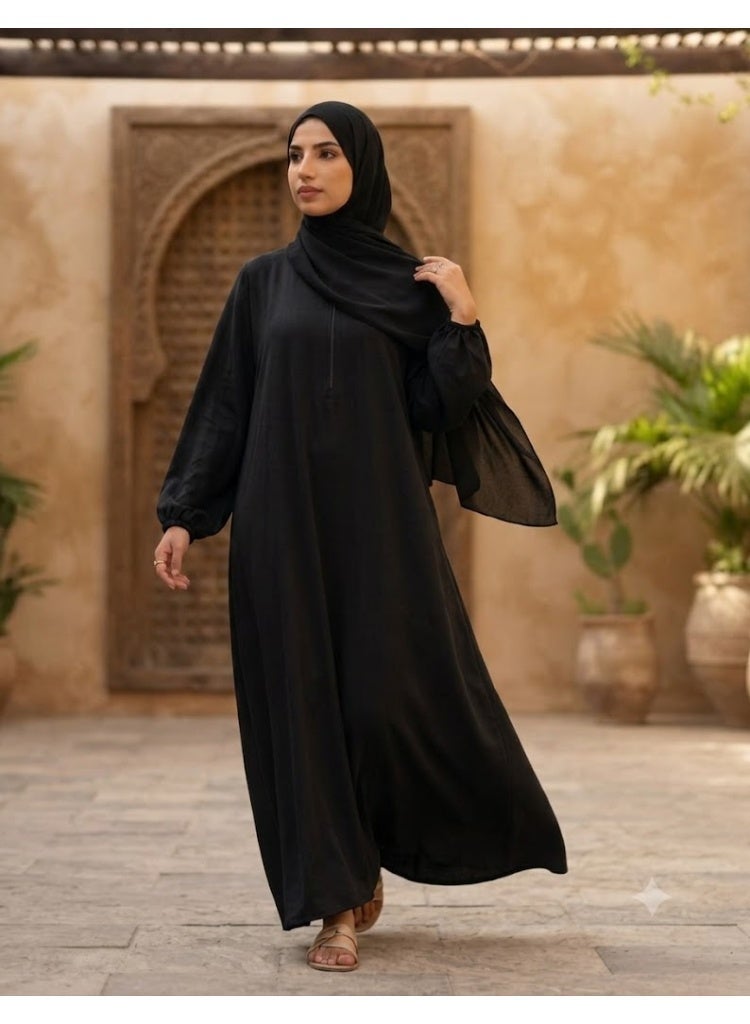 AMYAE Prayer Dress for Women One-Piece | Islamic Modest Full Prayer Outfit with Long Sleeves & Attached Scarf | Soft Cotton Jilbab Abaya | Namaz, Salah, Umrah & Hajj Wear | Black - Image 2