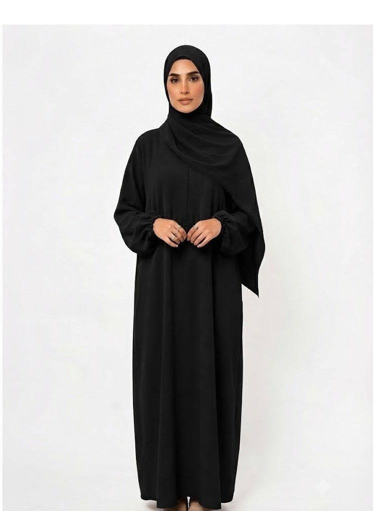 AMYAE Prayer Dress for Women One-Piece | Islamic Modest Full Prayer Outfit with Long Sleeves & Attached Scarf | Soft Cotton Jilbab Abaya | Namaz, Salah, Umrah & Hajj Wear | Black - Image 1