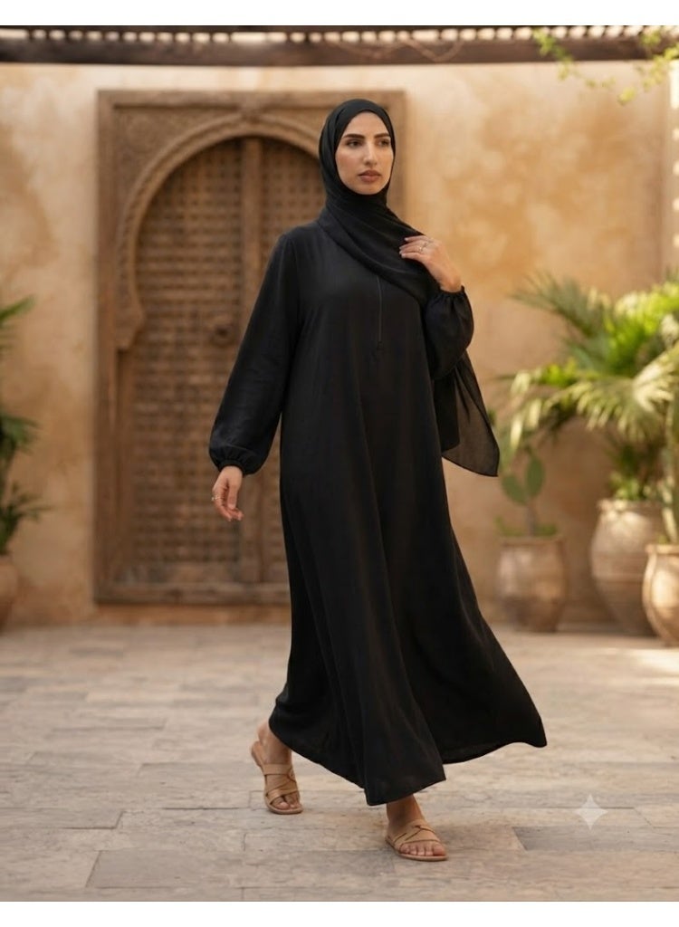 AMYAE Prayer Dress for Women One-Piece | Islamic Modest Full Prayer Outfit with Long Sleeves & Attached Scarf | Soft Cotton Jilbab Abaya | Namaz, Salah, Umrah & Hajj Wear | Black - Image 3