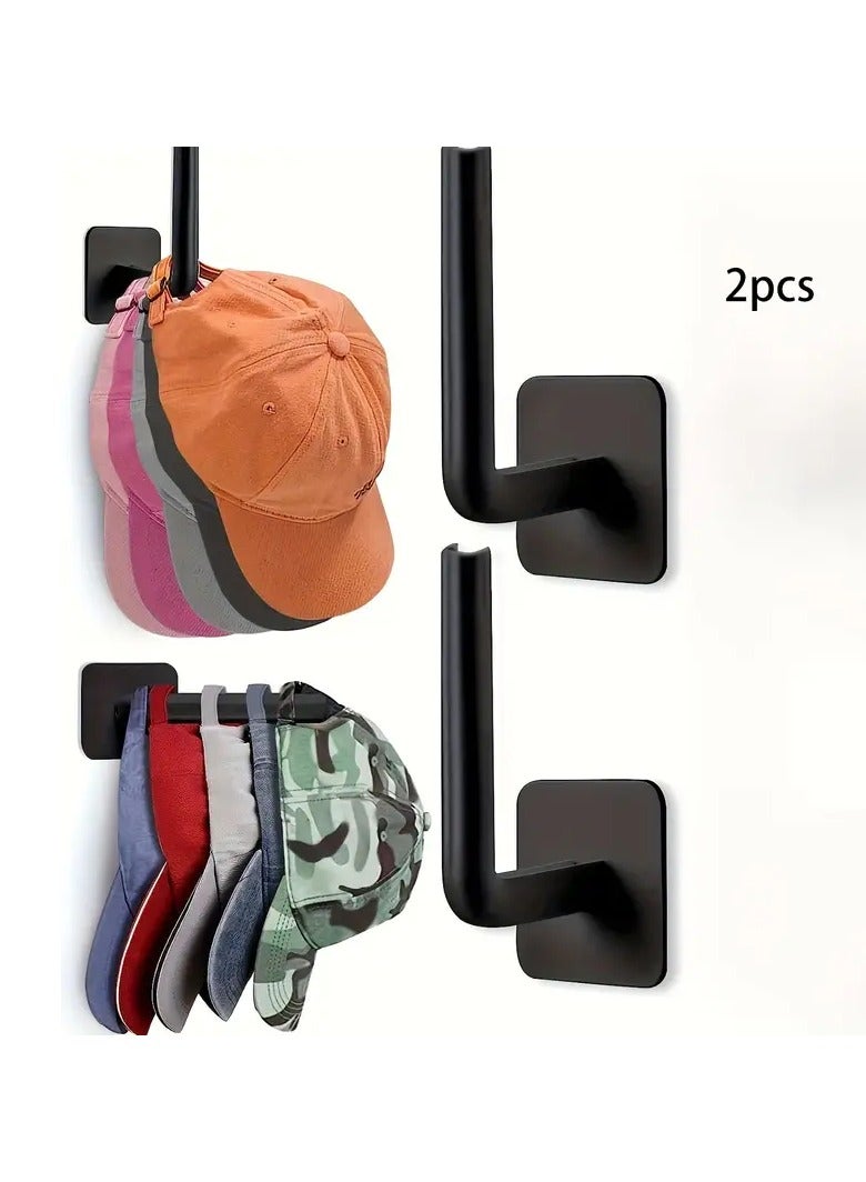 2 Pcs Black Self Adhesive Baseball Cap Holder Hook Wall Mount No Drilling Easy Installation Made Of Plastic L Shape Suitable For A Set Of Baseball Caps Towels Keys Umbrella Or Bag Versatile Hook And In Several Installation Places At The Entrance Of The Apartment Chalet Hallways Bathroom Bedroom Behind The Door Dressing Room  - Image 1