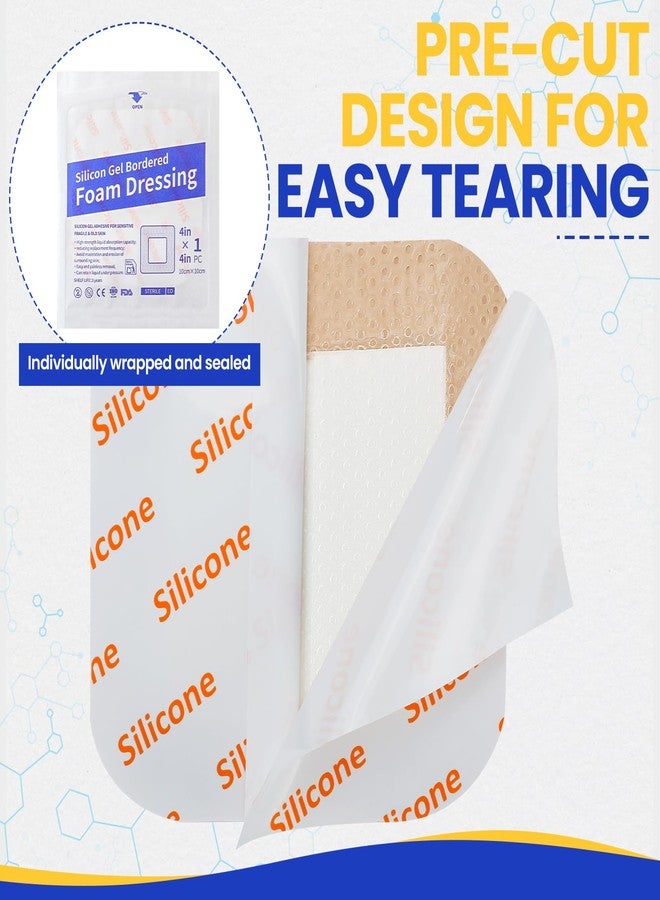 TENKAIWICK 10 Pack Silicone Foam Dressing 4"x4" with Adhesive Border, High Absorbency Silicone Bandages, Waterproof Foam Bandages for Wounds Care, Bed Sore, Diabetic Foot Ulcers - Image 3
