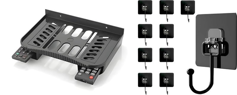 Durable ABS Plastic SetTop Box Stand WallMounted Organizer with Cable Management Wall Sticker Hook Pack of 10 Black Color 3Layer Material HeavyDuty Adhesive Hooks