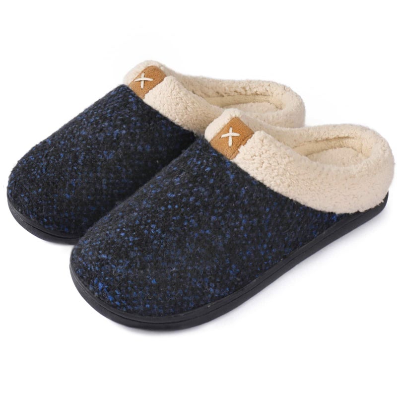 ULTRAIDEAS Mens Warm Fuzzy Slip On Slippers Sherpa Lined House Shoes with Memory Foam for Indoor Outdoor Mens Gifts for Winter Upgrade Blue Size 78 - Image 2