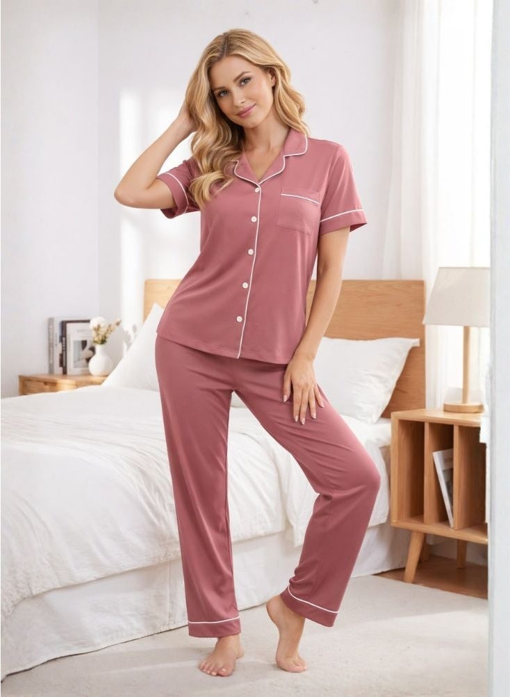 Comfort Premium Women’s Soft Pajama Set – Short-Sleeve Button-Up Sleepwear, Ultra-Comfort Lounge Set, Breathable Fabric, Relaxed Fit Nightwear - Image 1