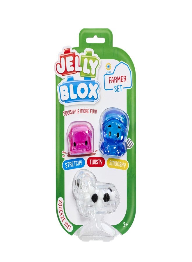 Jelly Blox Farmer Character Set | Farmer, Cow, Pig | Toddler & Preschool Building Blocks Kids Can Squeeze, Stretch, Squish | MESH ACCREDITED | Safety Tested & Ouch-Free | Sensory Play Toy for Ages 2+ - Image 1
