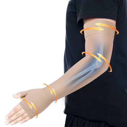Hiball Lymphedema Medical Compression Arm Sleeve with Gauntlet, 20-30 mmHg Graduated Compression Full Arm Support for Women Men, Long Pressure Arm Hand Brace for Arthritis, Bursitis, Edema, Nerve Pain - Image 1