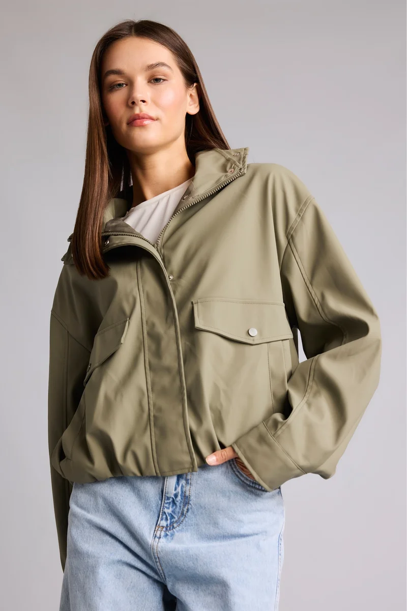 Defacto  Regular Fit Faux Leather Raincoat for Women | Best Price UAE