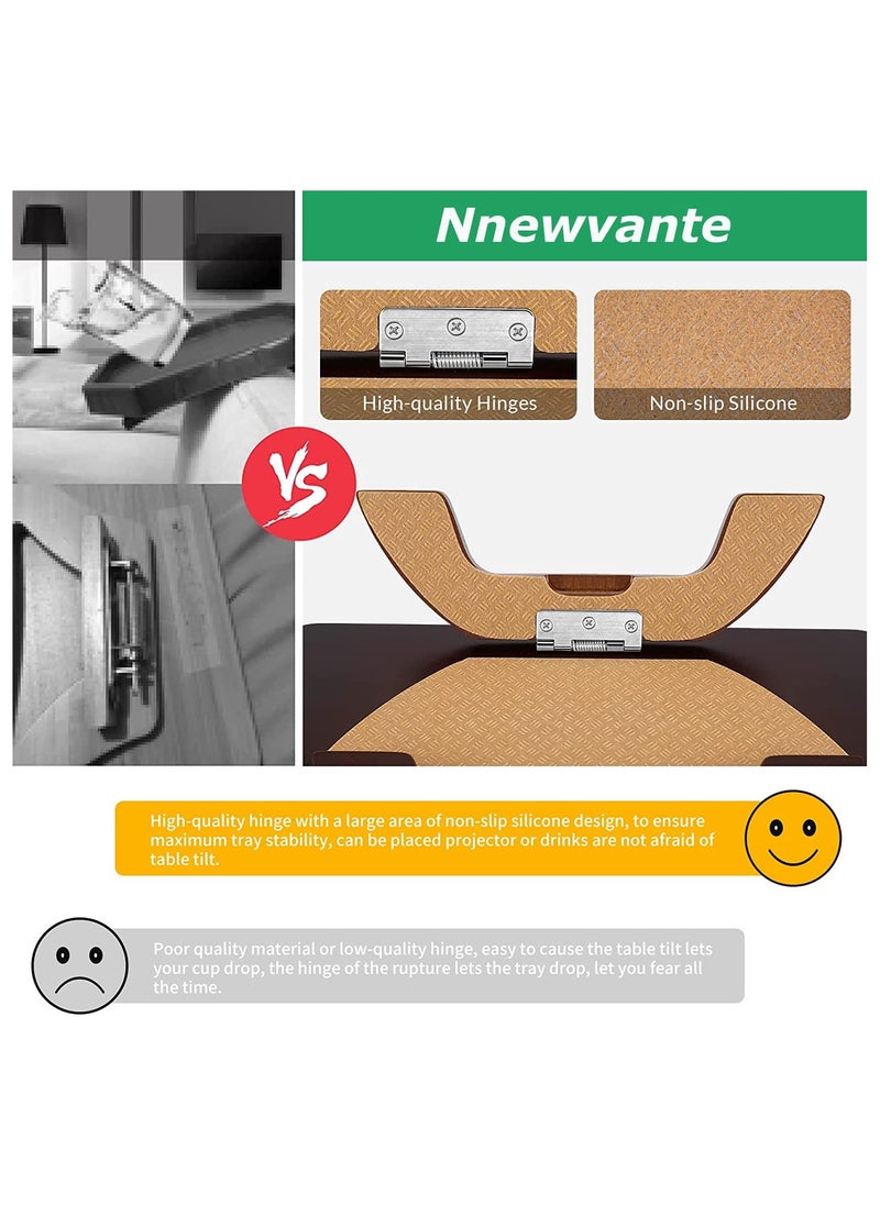 NNEWVANTE - Sofa Armrest Tray, Clip On Couch Arm Table, Foldable Sofa Arm Tray with 360° Rotating Phone Holder and Stable Sofa Table for Eating and Drink (Brown) - Image 1