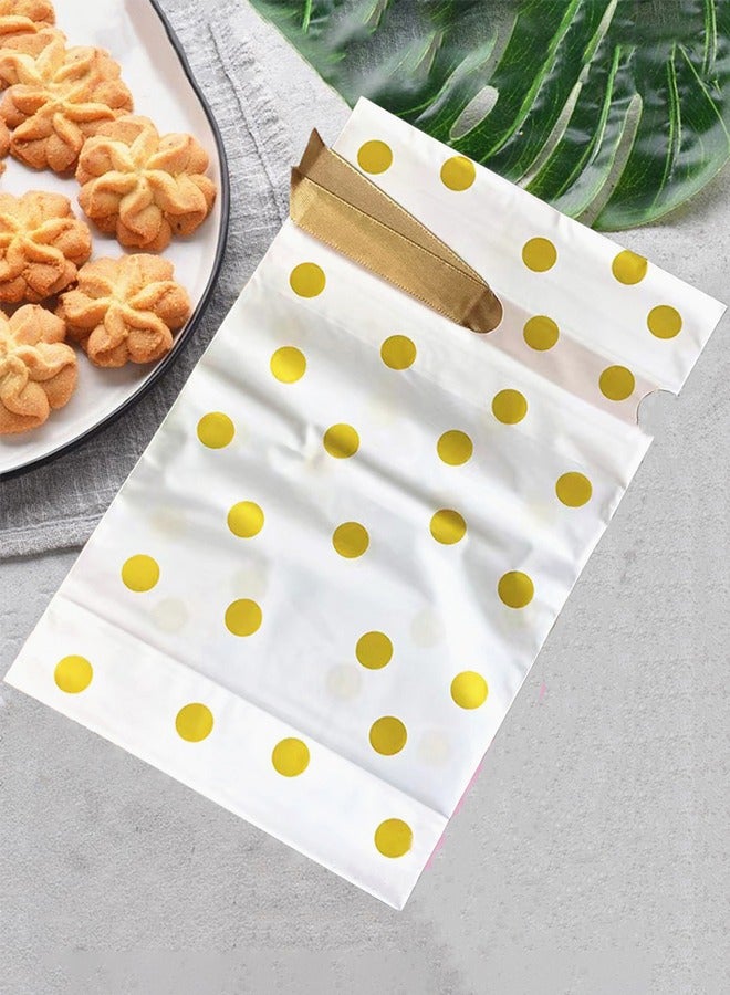 50 Pcs Plastic Drawstring Reusable Gift Bags Golden Polka Dots - Image 5