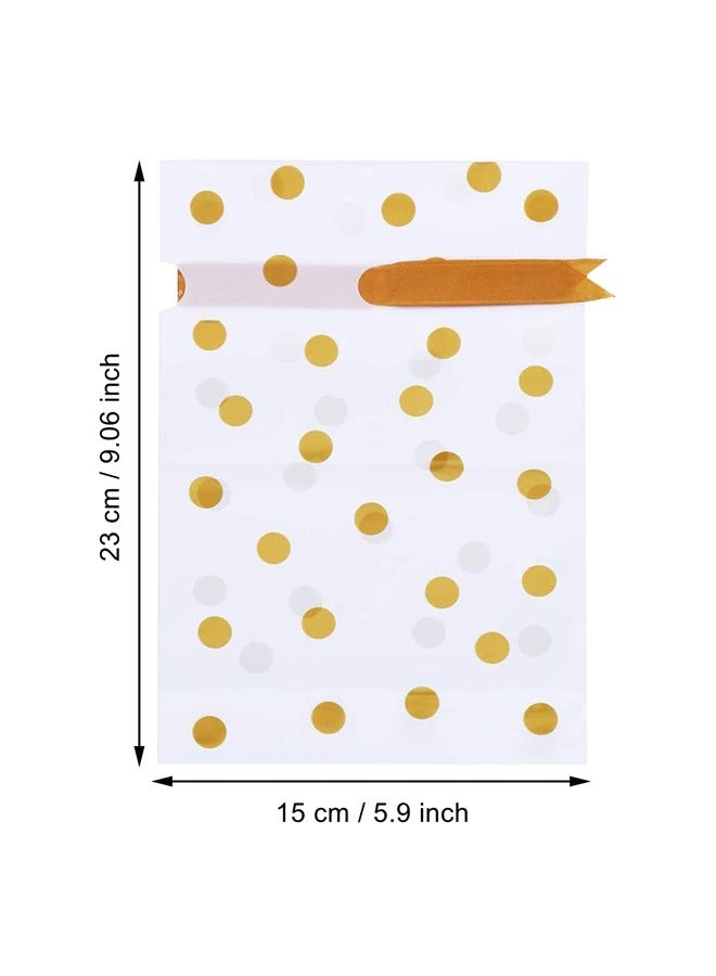 50 Pcs Plastic Drawstring Reusable Gift Bags Golden Polka Dots - Image 3