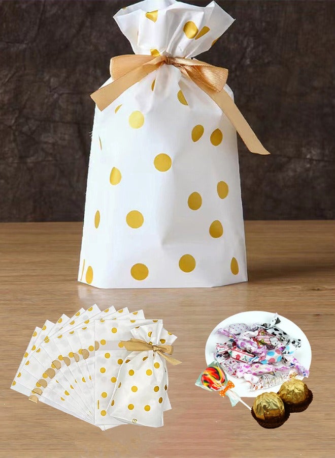 50 Pcs Plastic Drawstring Reusable Gift Bags Golden Polka Dots - Image 4