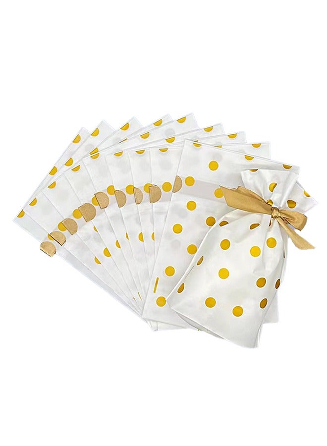 50 Pcs Plastic Drawstring Reusable Gift Bags Golden Polka Dots - Image 2