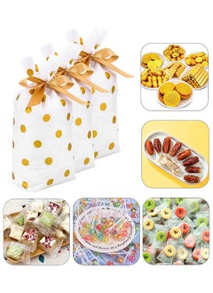 Generic 50 Pcs Plastic Drawstring Reusable Gift Bags Golden Polka Dots  - Image 1
