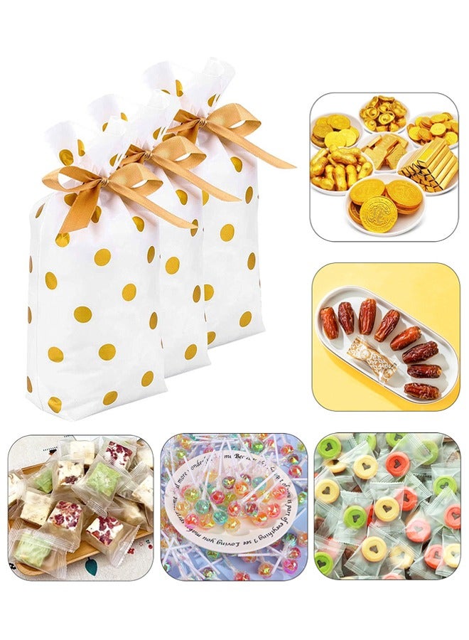 50 Pcs Plastic Drawstring Reusable Gift Bags Golden Polka Dots - Image 1
