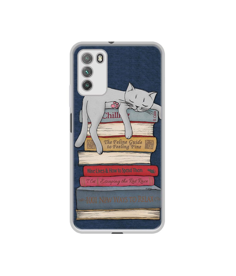 Casotec Cat Sleeping On The Books Design Printed Silicon Soft TPU Back Case Cover for Poco M3 - Image 4