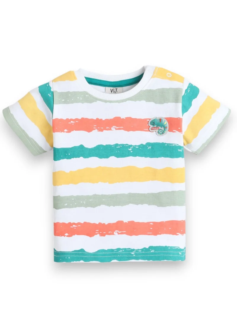 victor and jane Victor and Jane Infant 2PC Set, Multicolor Striped T-Shirt And Green Shorts