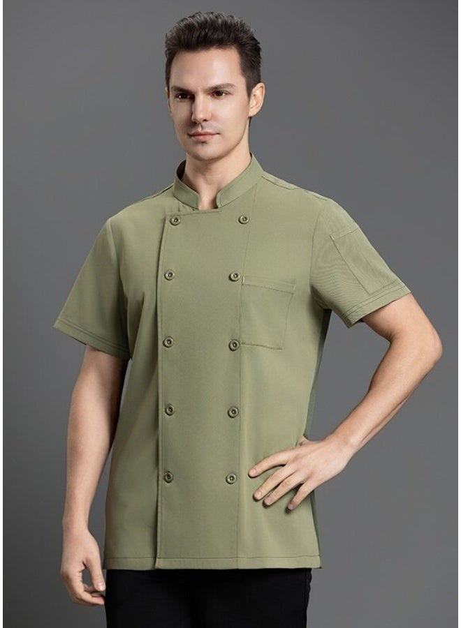 NIBEMINENT Chef Uniform Short Sleeve Kitchen Jacket Restaurant Cook Coat Hotel Catering Clothes Cooking Shirt Baker Waiter Workwear - Image 1