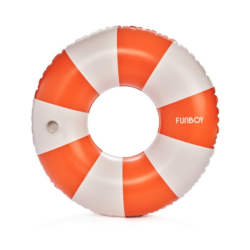 FUNBOY Giant Vintage Orange Stripe Inflatable Pool Float with Cup Holder, 48" Adult Inner Tube Swim Ring Pool Lounger - Image 1