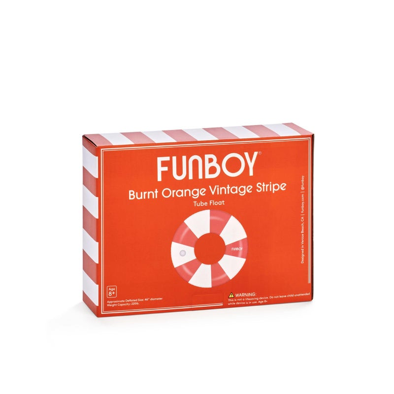 FUNBOY Giant Vintage Orange Stripe Inflatable Pool Float with Cup Holder, 48" Adult Inner Tube Swim Ring Pool Lounger - Image 2
