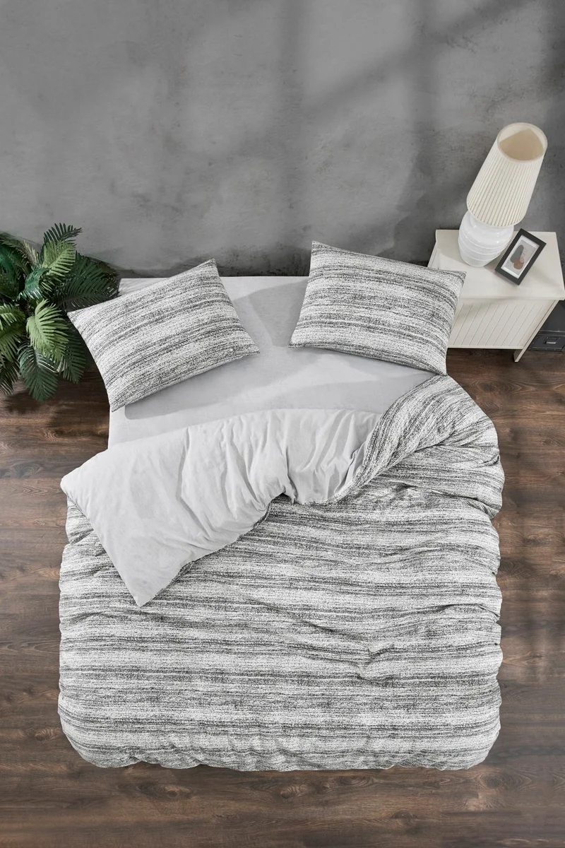 Valezium Gray Sea Single Patterned Duvet Cover Set with Elastic Sheets and 1 Pillowcase