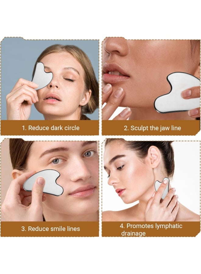 2 Pcs Stainless Steel Gua Sha Face Tools Metal Silver Guasha for Self Care Manual Massage Tool for Face and Body Treatment Back Muscles Pain Relief Puffiness Reducing Gift for Men Women - Image 5