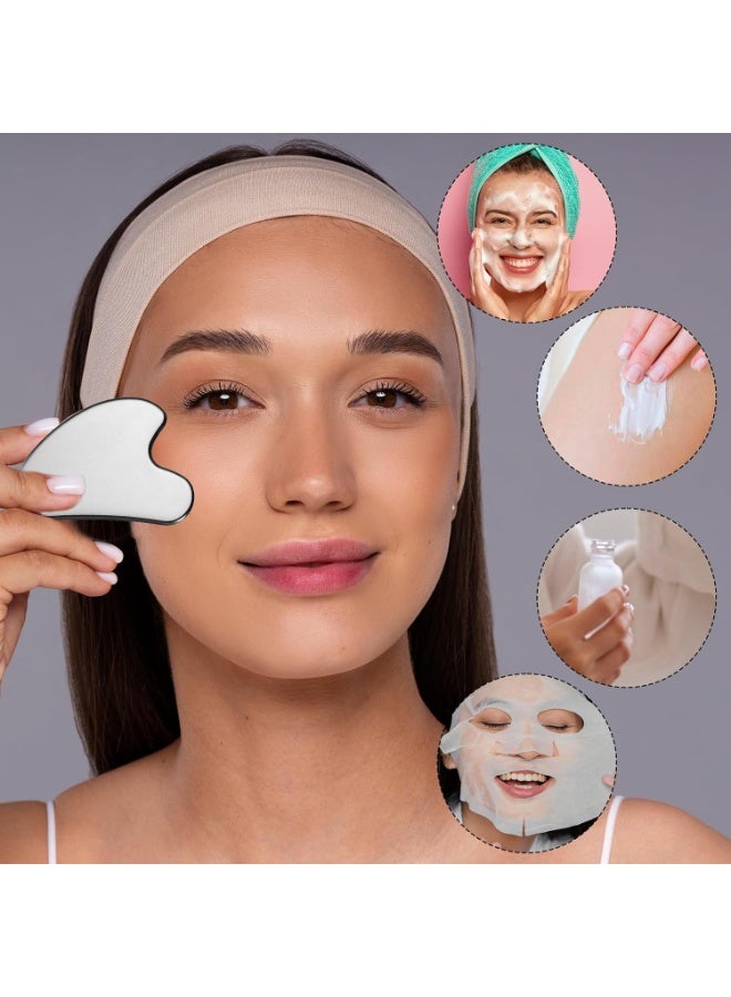 2 Pcs Stainless Steel Gua Sha Face Tools Metal Silver Guasha for Self Care Manual Massage Tool for Face and Body Treatment Back Muscles Pain Relief Puffiness Reducing Gift for Men Women - Image 3