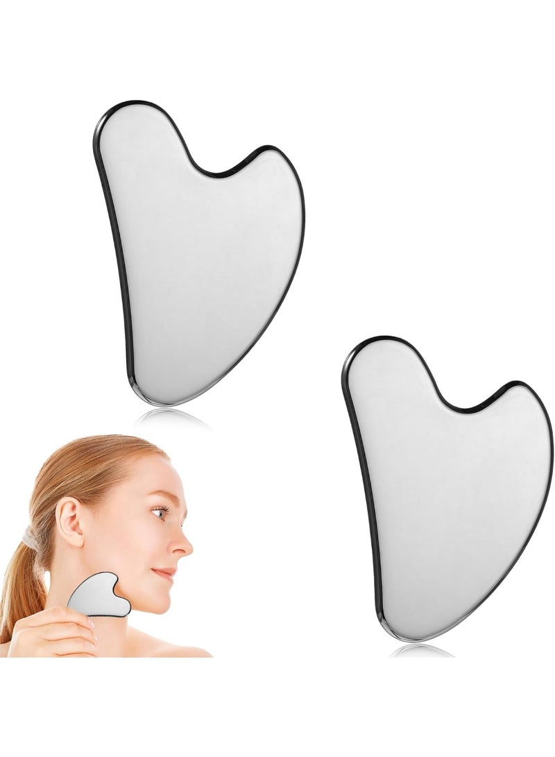 2 Pcs Stainless Steel Gua Sha Face Tools Metal Silver Guasha for Self Care Manual Massage Tool for Face and Body Treatment Back Muscles Pain Relief Puffiness Reducing Gift for Men Women - Image 1