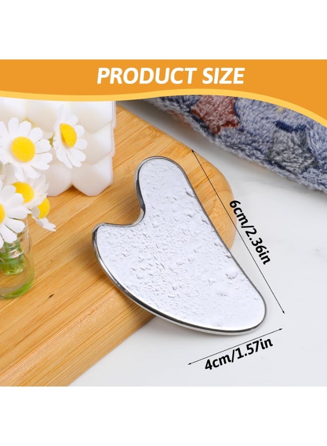 2 Pcs Stainless Steel Gua Sha Face Tools Metal Silver Guasha for Self Care Manual Massage Tool for Face and Body Treatment Back Muscles Pain Relief Puffiness Reducing Gift for Men Women - Image 2