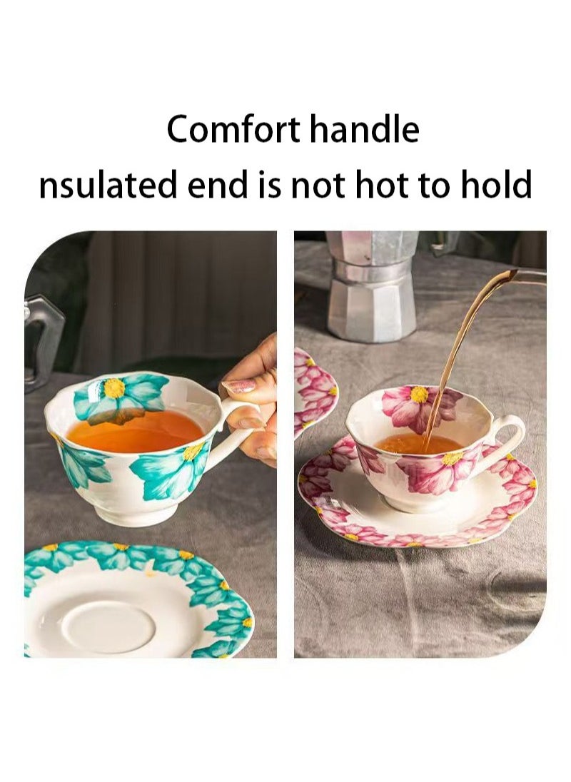 Apustim Large Floral Print Ceramic Coffee Cup With Saucer Gift Box Set，Suitable For Coffee，Tea，Hot Chocolate，Etc，Gift For Friends，Ladies Birthday，Mother's Day Gifts（Purple）  - Image 5