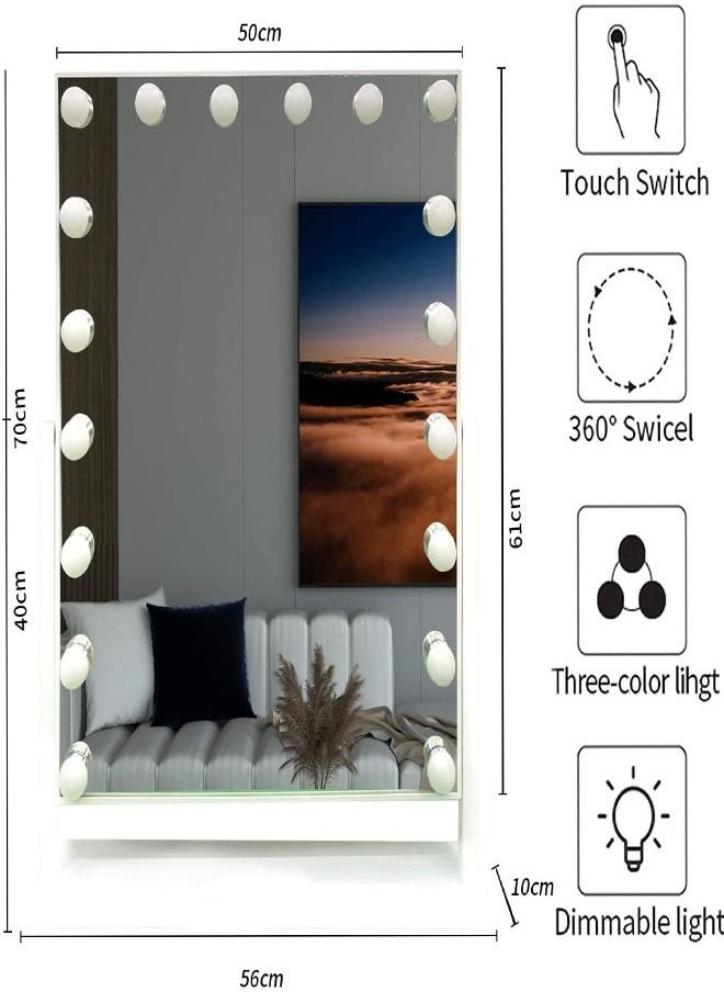 Padom Lighted Vanity Mirror - Hollywood Style Makeup Vanity Mirror with Lights and Touch button,3 Color Model, Cosmetic Mirror with 9,12,15,18 pcs Dimmable Bulbs for Dressing Table (18 bulbs)