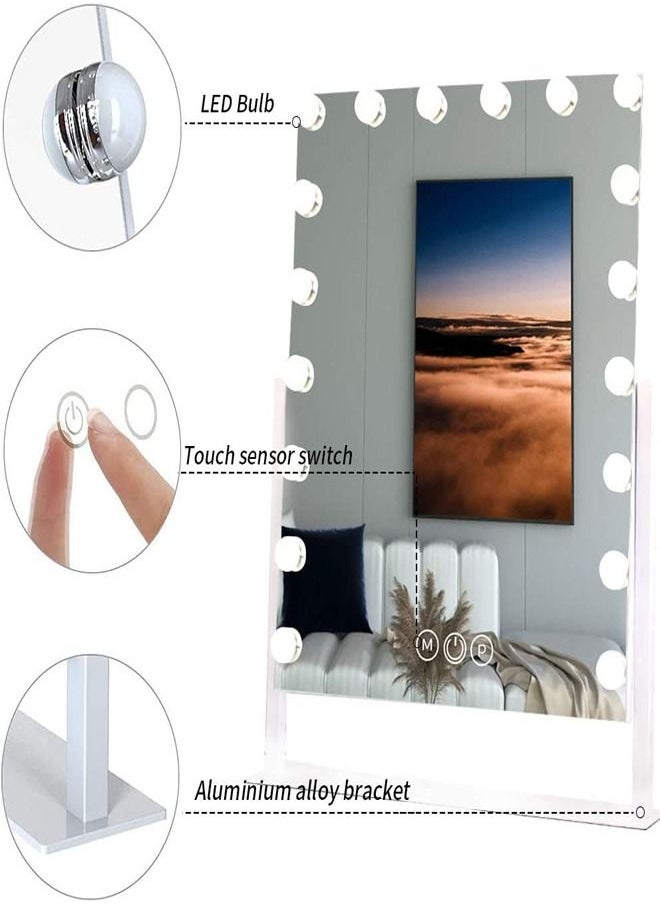 Padom Lighted Vanity Mirror - Hollywood Style Makeup Vanity Mirror with Lights and Touch button,3 Color Model, Cosmetic Mirror with 9,12,15,18 pcs Dimmable Bulbs for Dressing Table (18 bulbs)