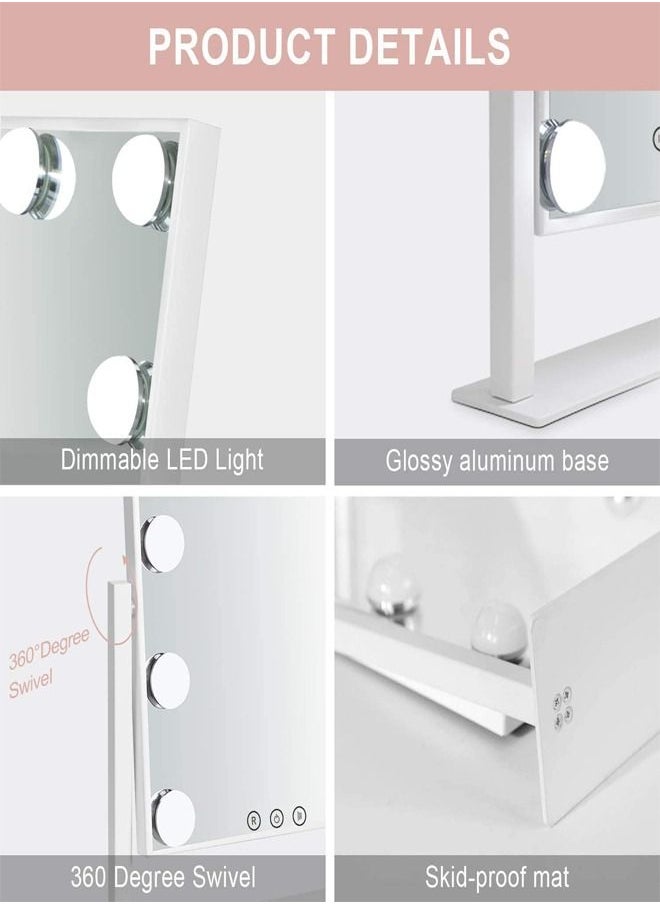 Padom Lighted Vanity Mirror - Hollywood Style Makeup Vanity Mirror with Lights and Touch button,3 Color Model, Cosmetic Mirror with 9,12,15,18 pcs Dimmable Bulbs for Dressing Table (18 bulbs)