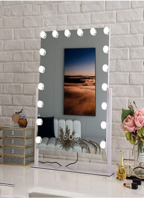 Padom Lighted Vanity Mirror - Hollywood Style Makeup Vanity Mirror with Lights and Touch button,3 Color Model, Cosmetic Mirror with 9,12,15,18 pcs Dimmable Bulbs for Dressing Table (18 bulbs)