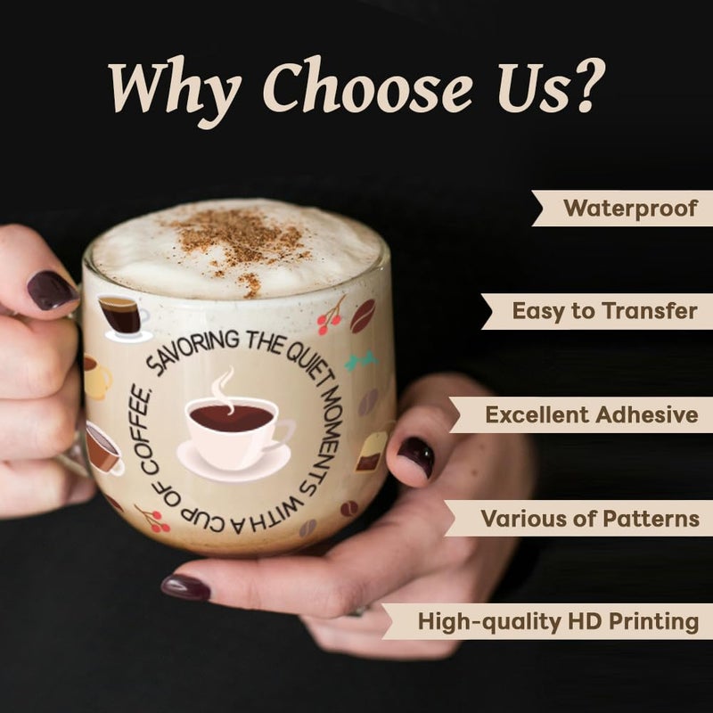 Peacoblue UV DTF Cup Wraps Transfer Stickers Drinks Pattern, 10 Sheets Waterproof Custom Vinyl Transfer Sticker 16oz Coffee Glass Cup Tumbler Bottle Mug Decals for Men Women - Image 3
