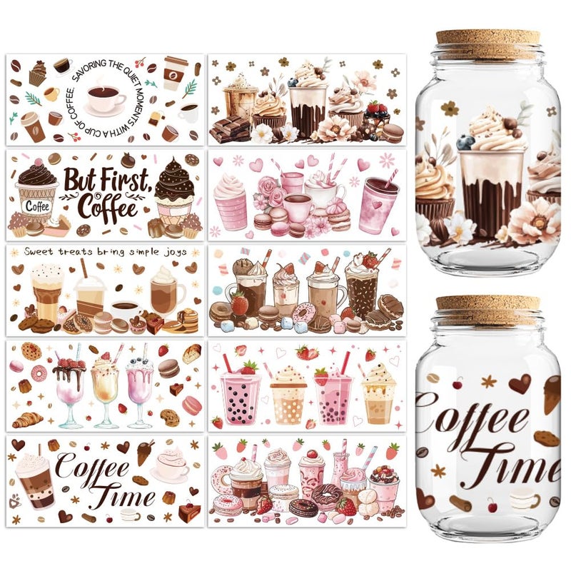 Peacoblue UV DTF Cup Wraps Transfer Stickers Drinks Pattern, 10 Sheets Waterproof Custom Vinyl Transfer Sticker 16oz Coffee Glass Cup Tumbler Bottle Mug Decals for Men Women - Image 1