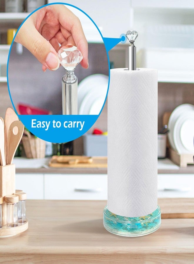 FONMY Paper Towel Holder Countertop Acrylic w/Nature Seashell Handmade,Seascape Standing Paper Towel Roll Holder for Kitchen Bathroom w/Weighted Base for One-Handed Operation,Unique Gifts (Blue) - Image 4