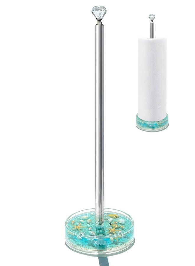 FONMY Paper Towel Holder Countertop Acrylic w/Nature Seashell Handmade,Seascape Standing Paper Towel Roll Holder for Kitchen Bathroom w/Weighted Base for One-Handed Operation,Unique Gifts (Blue) - Image 1