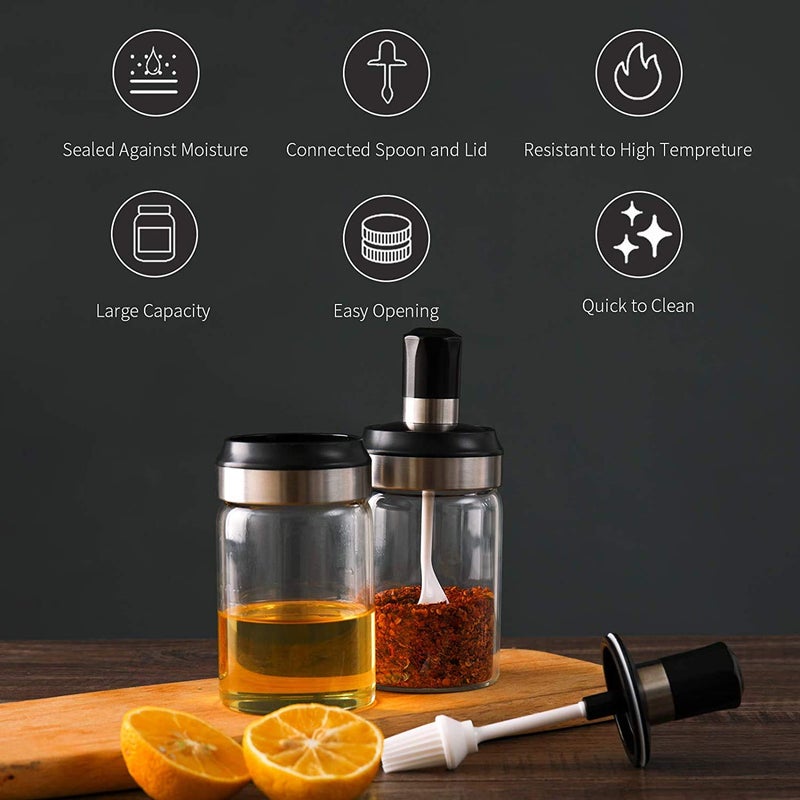 SAMJU Seasoning Container with Lids and Spoon 3 Pack Glass Spice Jars Condiment Pot for Sugar Salt Pepper Honey Capacity of Each Glass Jar_250ML - Image 4