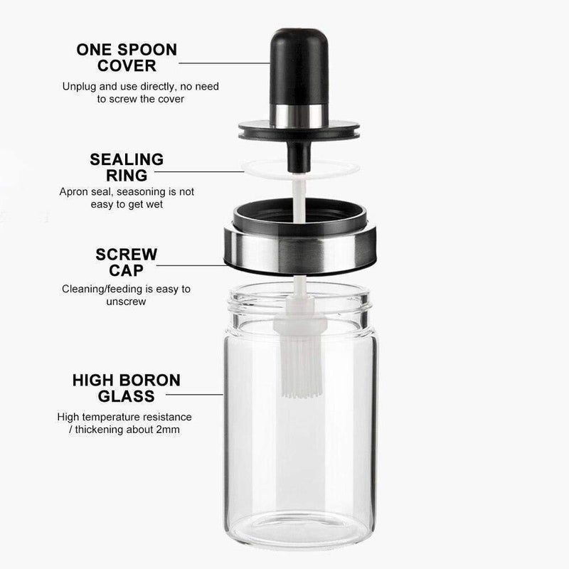 SAMJU Seasoning Container with Lids and Spoon 3 Pack Glass Spice Jars Condiment Pot for Sugar Salt Pepper Honey Capacity of Each Glass Jar_250ML - Image 2