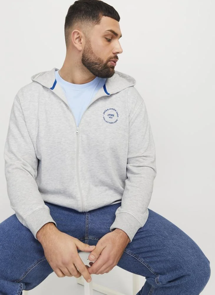 JACK & JONES Plus Size Zip Through Graphic Print Hoodie